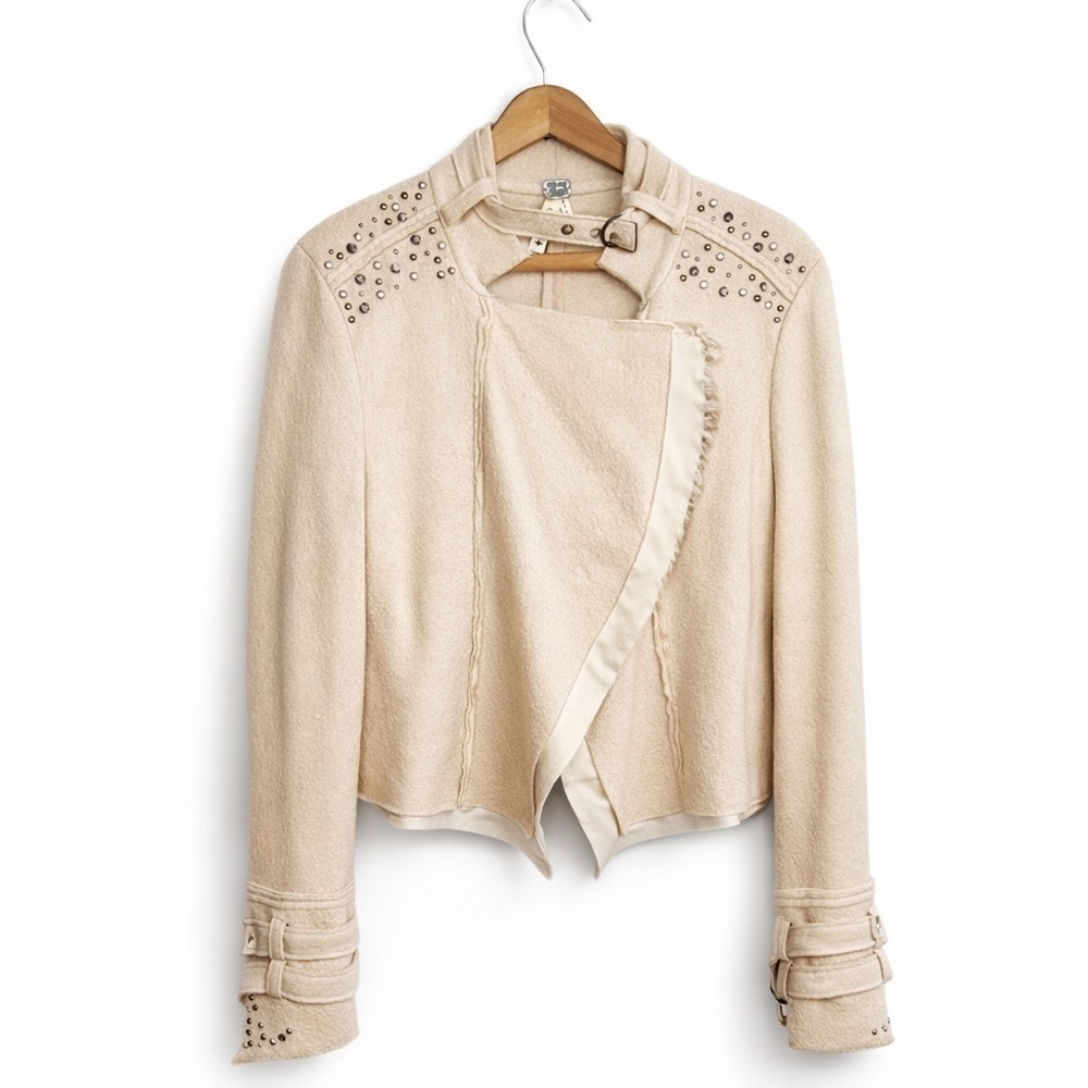 We The Free People Wool Embellished Moto Jacket Boho Festival